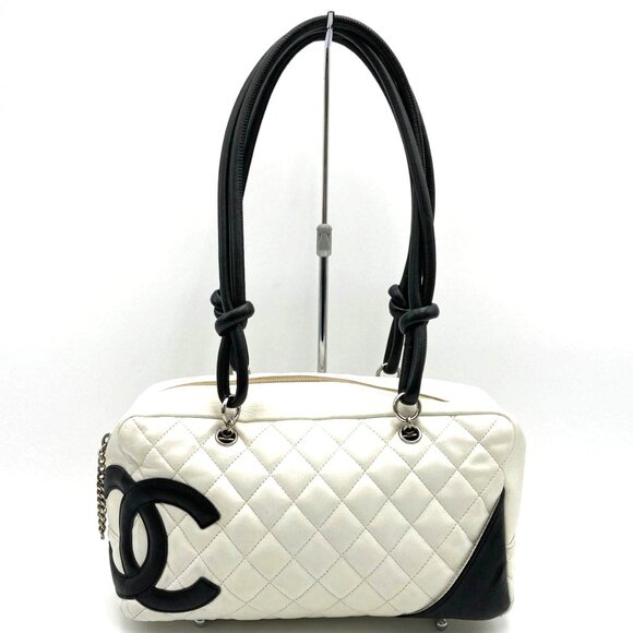 CHANEL Handbags - Authentic CHANEL Cambon Quilted Ligne Shoulder Bowling Bowler Bag Tote White CC